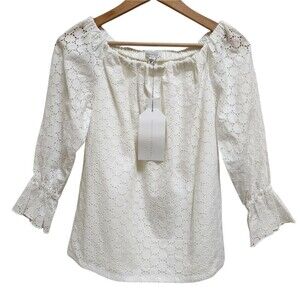 Danielle Fichera Top Womens XS White Cotton Eyelet Circles Off Shoulder Peasant